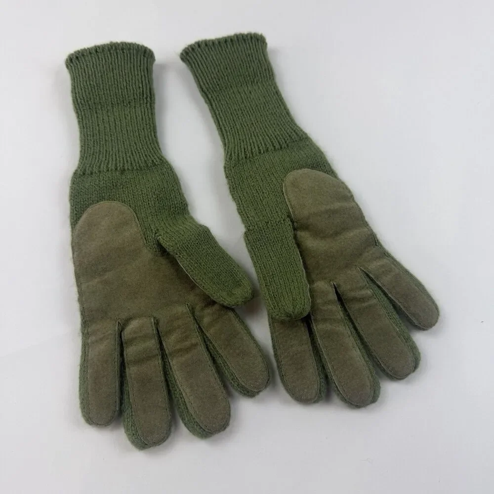 Aris Gloves Suede Acrylic Blend Cable Knit One Size Olive Green Outdoors Ski